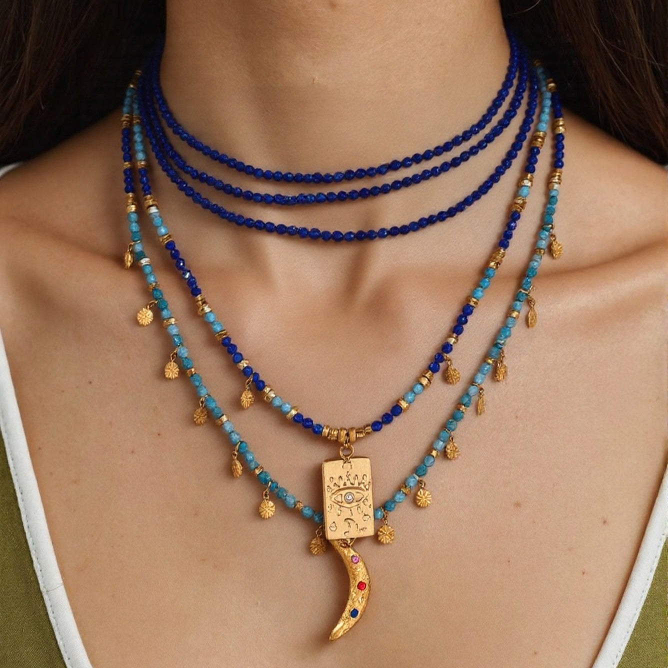 MOONSTONE & ZIRCONIA EVIL EYE NECKLACE