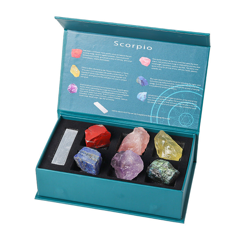 12 Zodiac Healing Crystals Gift Set in Illuminated Horoscope Box - Astrology Birthstones for Wealth & Spiritual Protection