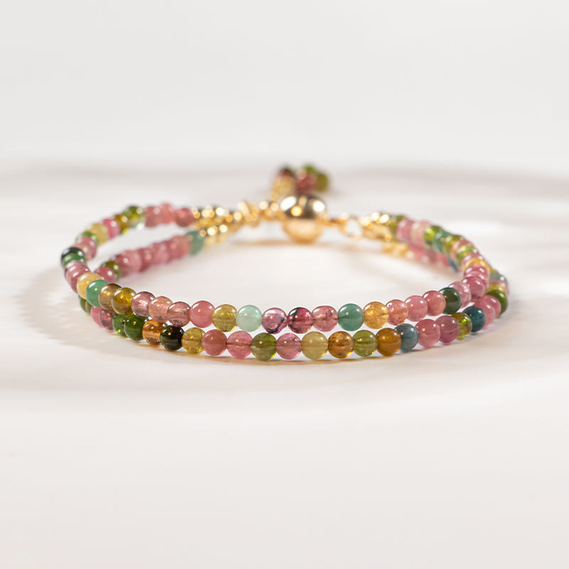 2mm Ultra-Fine Rainbow Tourmaline Elastic Bracelet - 17cm Lightweight Jewelry