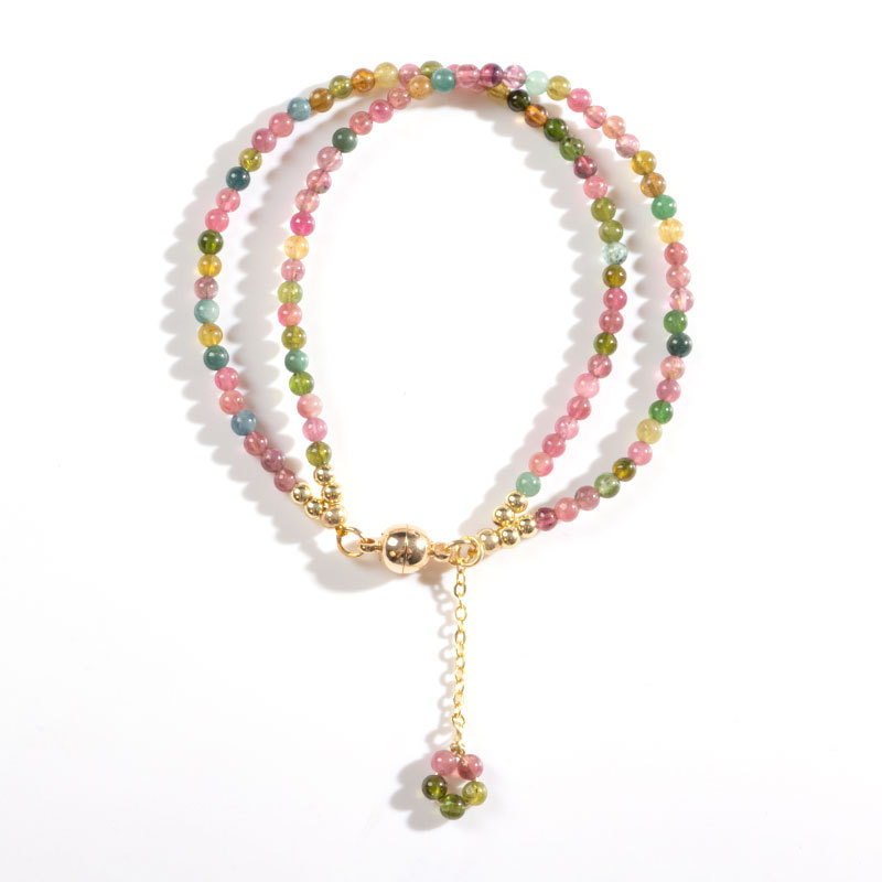 2mm Ultra-Fine Rainbow Tourmaline Elastic Bracelet - 17cm Lightweight Jewelry