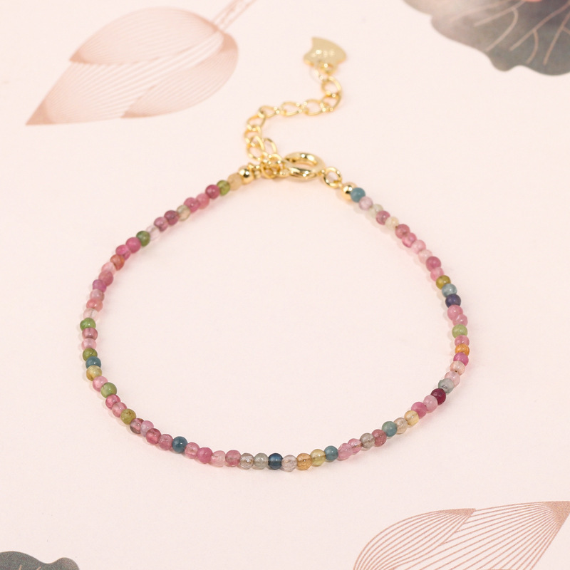 2mm Ultra-Fine Rainbow Tourmaline Elastic Bracelet - 17cm Lightweight Jewelry