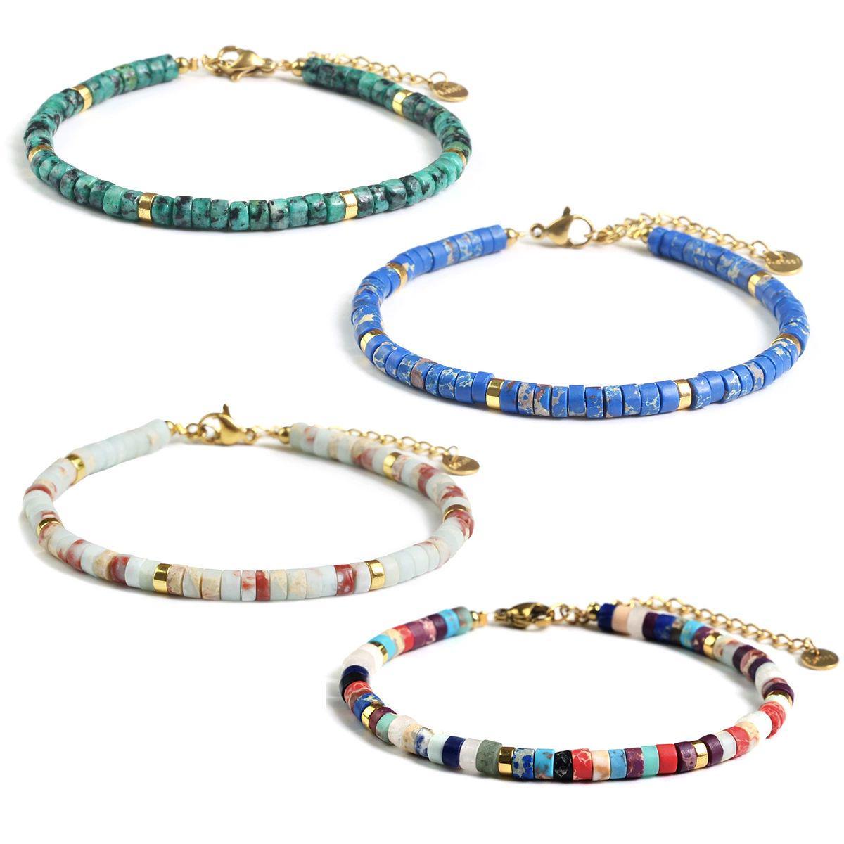 NATURAL STONE BEAD BRACELET - 16+5CM MINIMALIST ELEGANCE