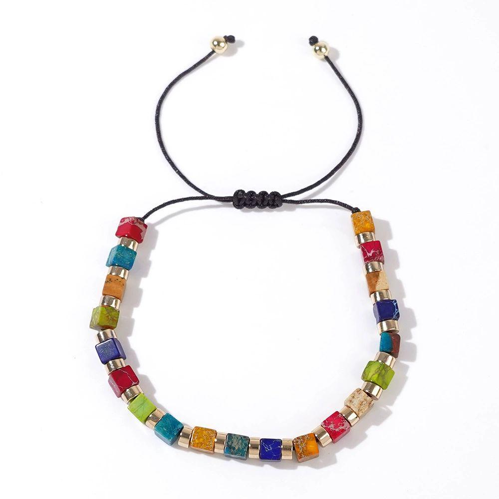 TIBETAN STYLE MULTI-GEMSTONE BRACELET - 28CM ADJUSTABLE