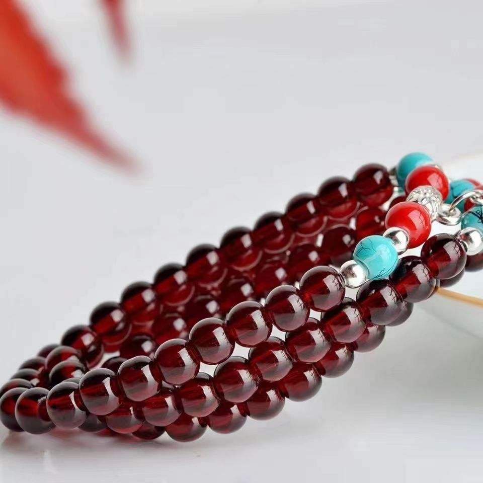 Garnet Red Women's Bracelet, Multi-Row Design