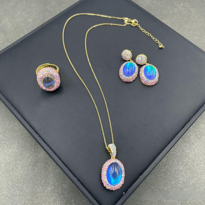 OPAL & CRYSTAL JEWELRY SET - 3 PIECE VINTAGE COLLECTION