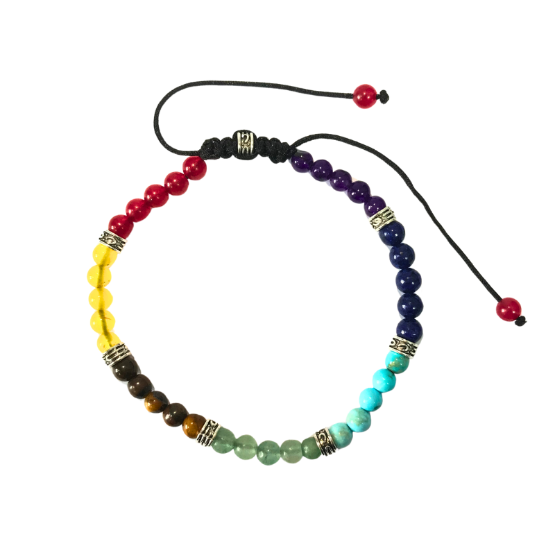 Natural Tiger's Eye, Imperial Stone & Indian Agate Yoga Bracelet - Silver Bead Braided Energy Jewelry (3mm & 4mm Sizes)