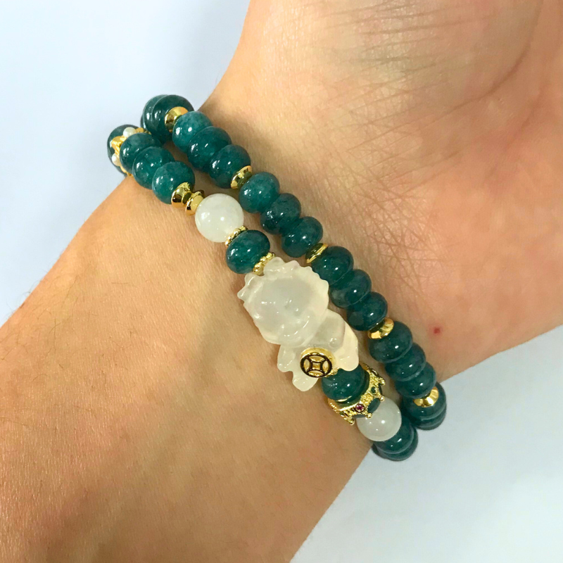 Natural Stone Abacus Bead Double-Layer Crystal Bracelet - Neo Chinese Chalcedony Jewelry