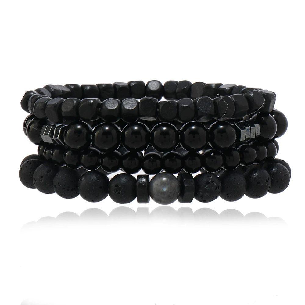 NATURAL VOLCANIC ROCK BEAD BRACELET SET - 8MM GROUNDING & ENERGY HEALING
