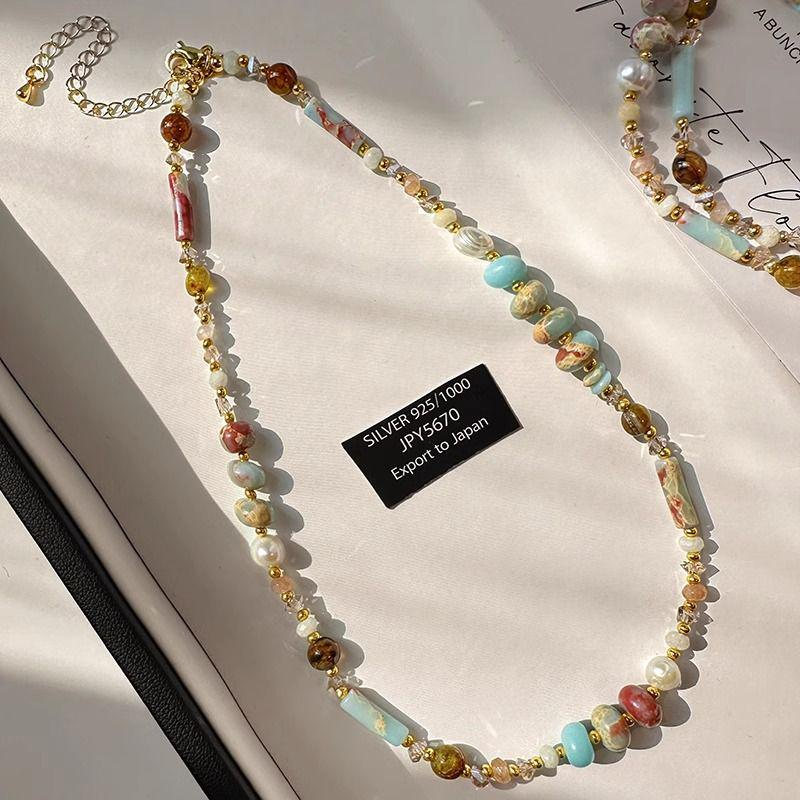 Shoushan Stone & Colored Glass Pearl Necklace