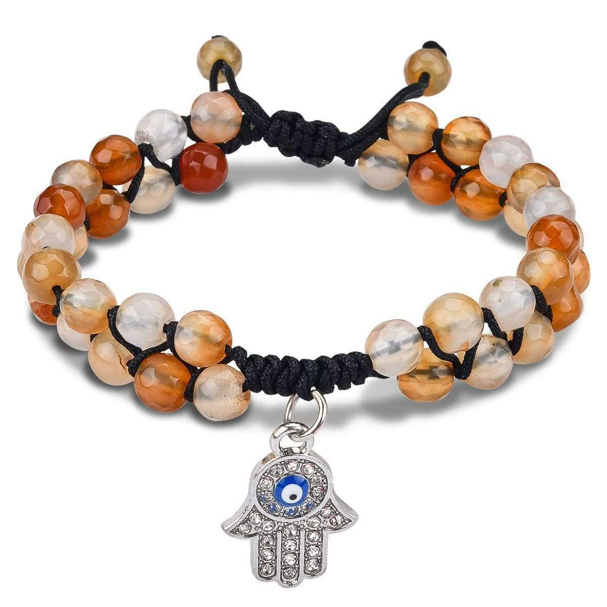 FIRE AGATE & EVIL EYE BEAD BRACELET - 6MM DOUBLE ROW PROTECTION & PASSION