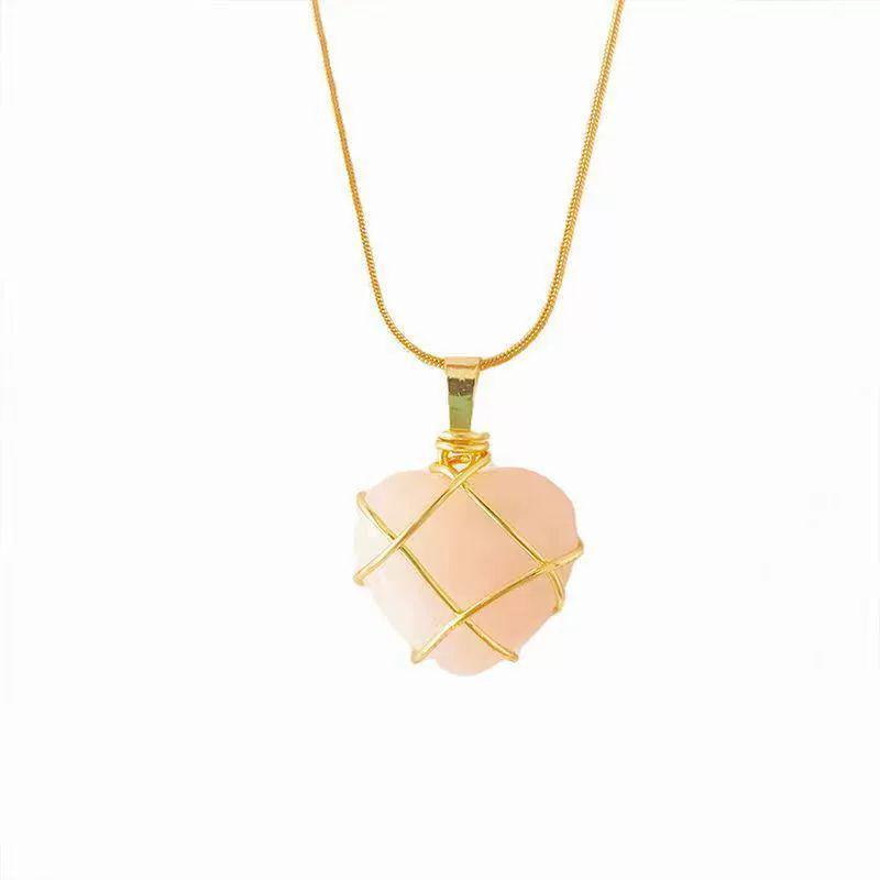 HEART ROSE QUARTZ COLLAR NECKLACE III (20MM)