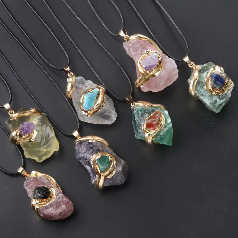 RAW MULTI-CRYSTAL GILDED PENDANT NECKLACE VI (30-45MM)