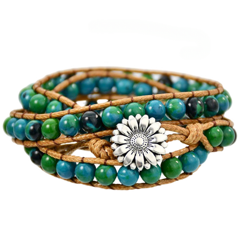 Natural Stone Handwoven Bracelet, Bohemian Multi-Layer Wrap Bracelet