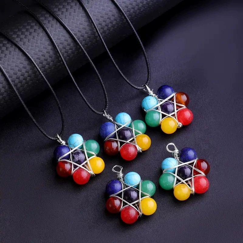 RAINBOW HEXAGRAM CRYSTAL PENDANT NECKLACE VIII (30x30MM)
