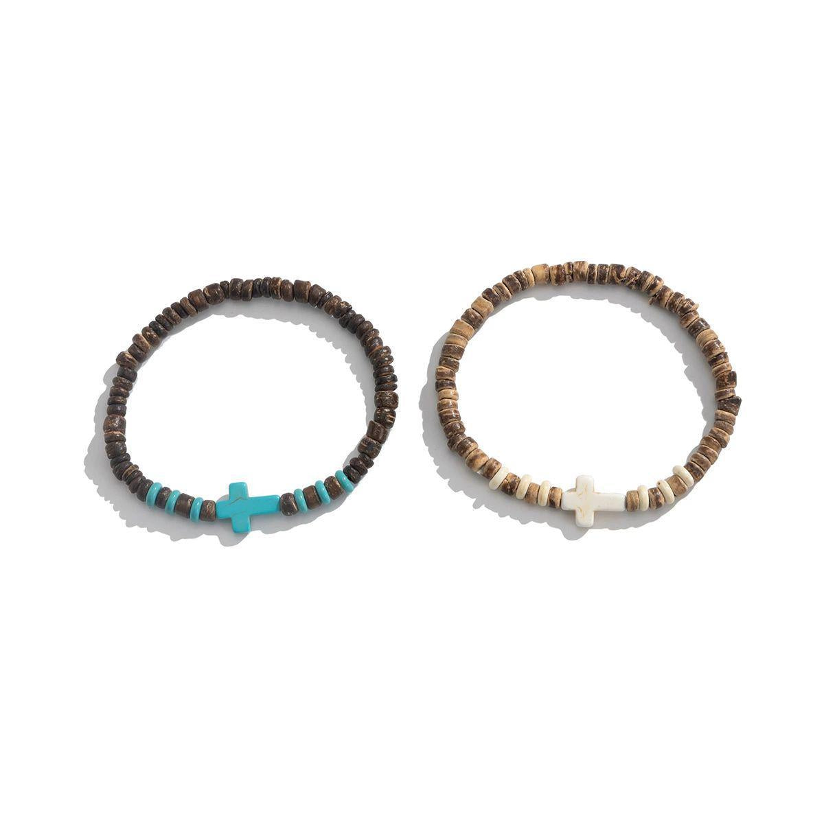SURFER’S CROSS WOOD BEAD BRACELET - 5MM MEN’S STREET STYLE