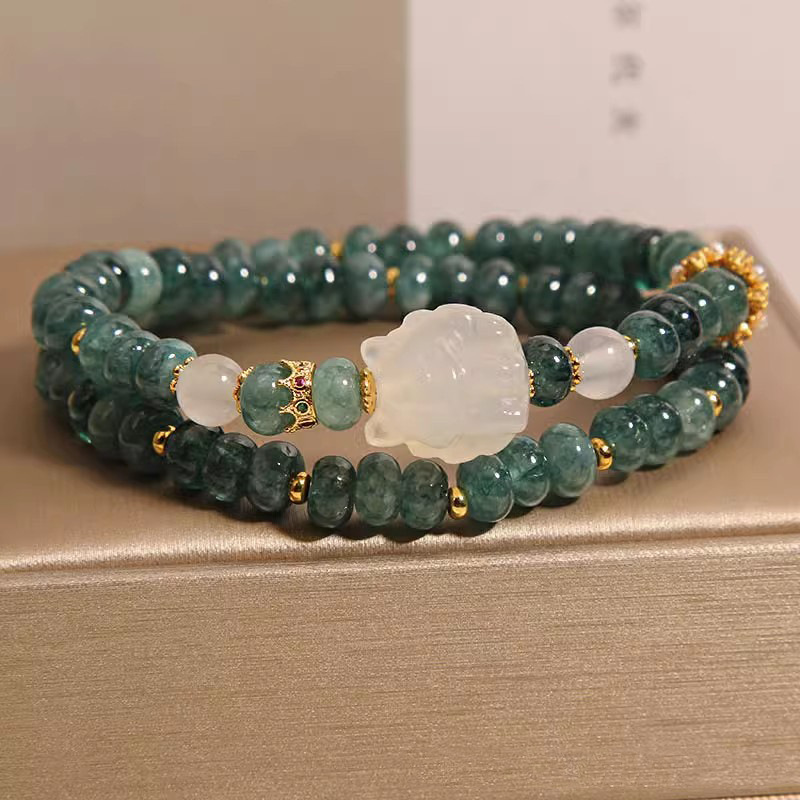 Natural Stone Abacus Bead Double-Layer Crystal Bracelet - Neo Chinese Chalcedony Jewelry