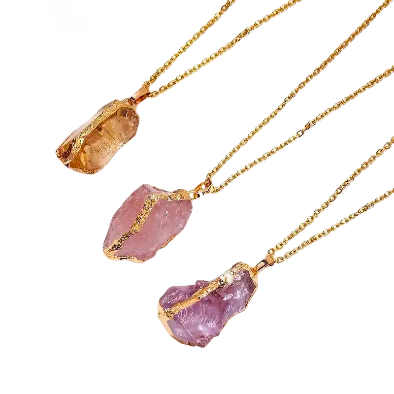 RAW CRYSTAL ELECTROFORMED PENDANT NECKLACE V (30-50MM)