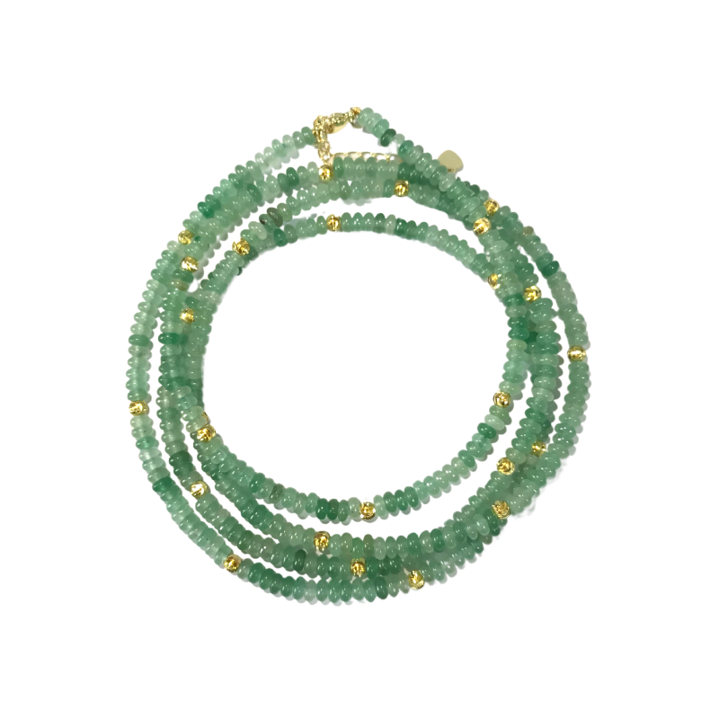 Vintage Natural Aventurine Disc Bead Long Necklace - 90cm Layered Jewelry