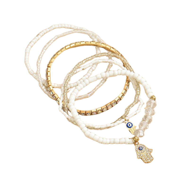 GLASS BEAD & EVIL EYE BRACELET - 16CM BOHEMIAN ELEGANCE