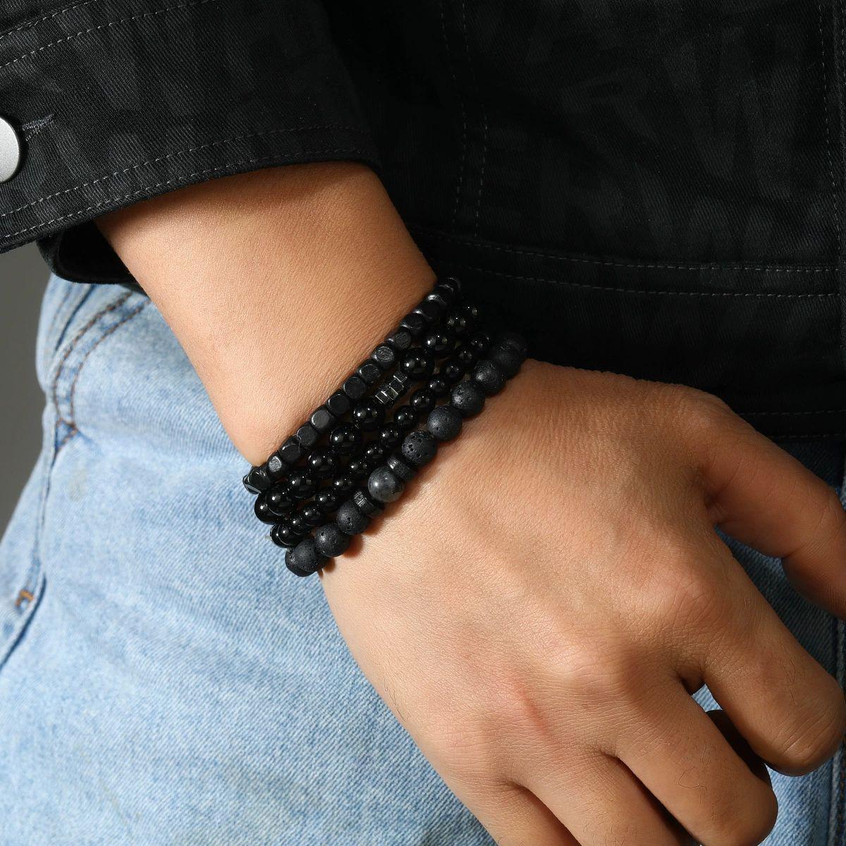 NATURAL VOLCANIC ROCK BEAD BRACELET SET - 8MM GROUNDING & ENERGY HEALING