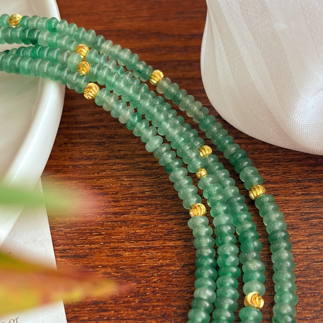 Vintage Natural Aventurine Disc Bead Long Necklace - 90cm Layered Jewelry