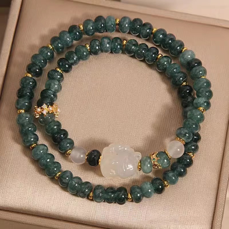 Natural Stone Abacus Bead Double-Layer Crystal Bracelet - Neo Chinese Chalcedony Jewelry