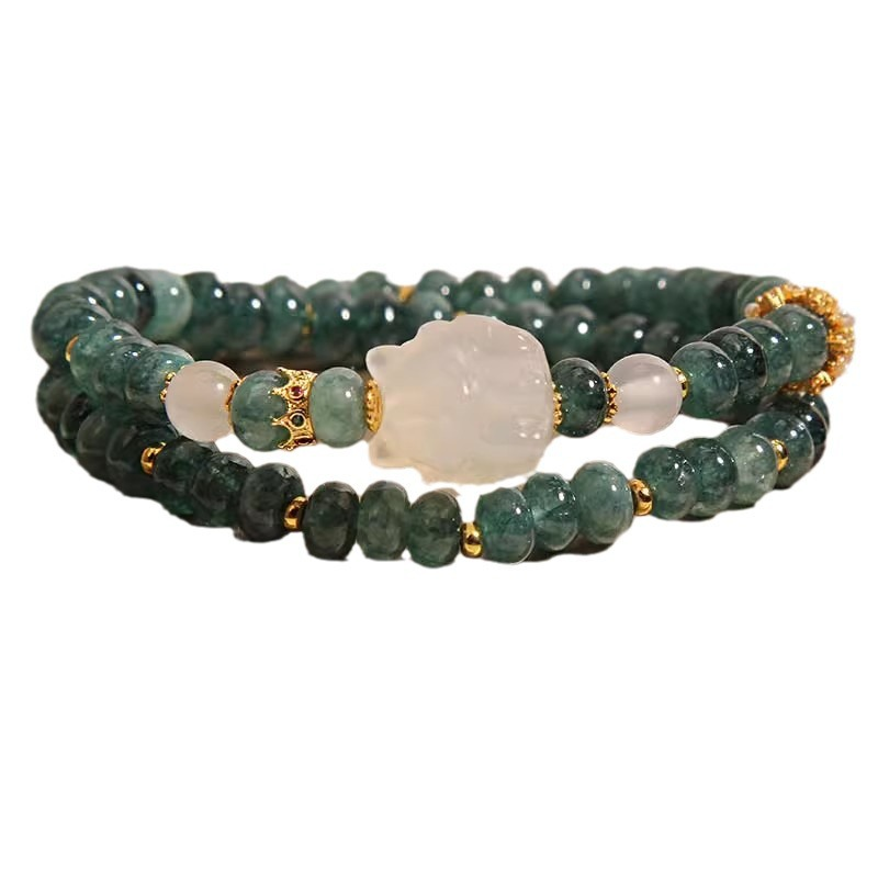 Natural Stone Abacus Bead Double-Layer Crystal Bracelet - Neo Chinese Chalcedony Jewelry