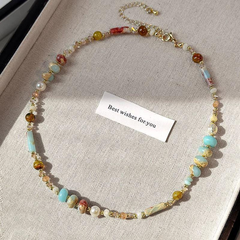 Shoushan Stone & Colored Glass Pearl Necklace