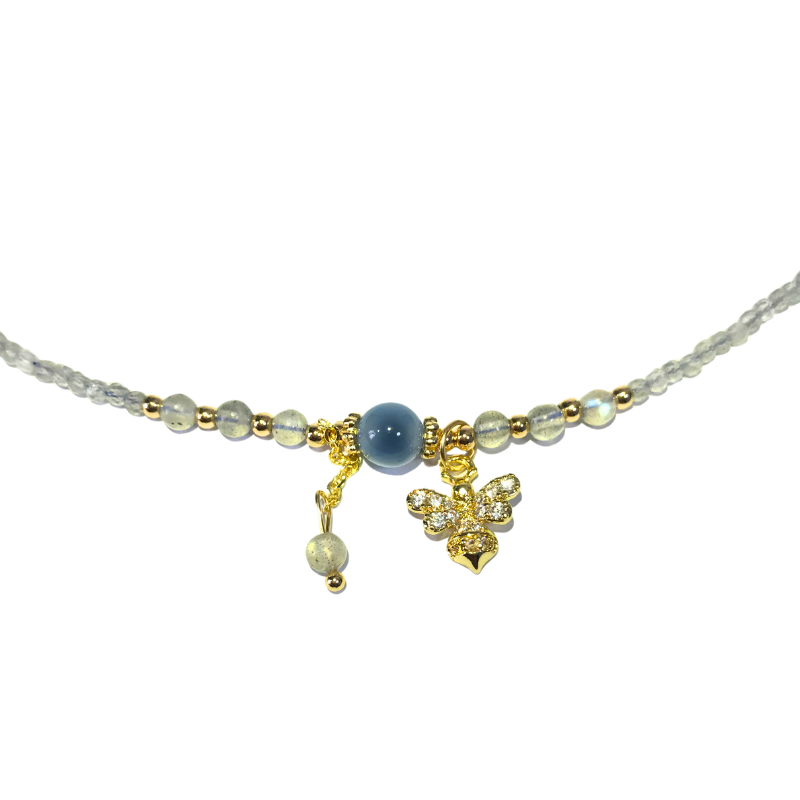 Natural Faceted Labradorite & Gray Moonstone with Blue Agate Tri-Layer Bracelet - Multi-Strand Energy Jewelry (2.5mm)