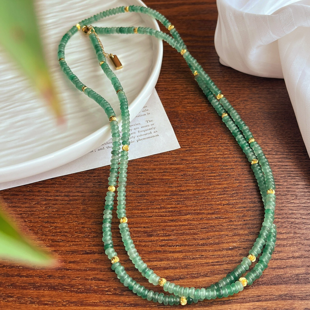 Vintage Natural Aventurine Disc Bead Long Necklace - 90cm Layered Jewelry