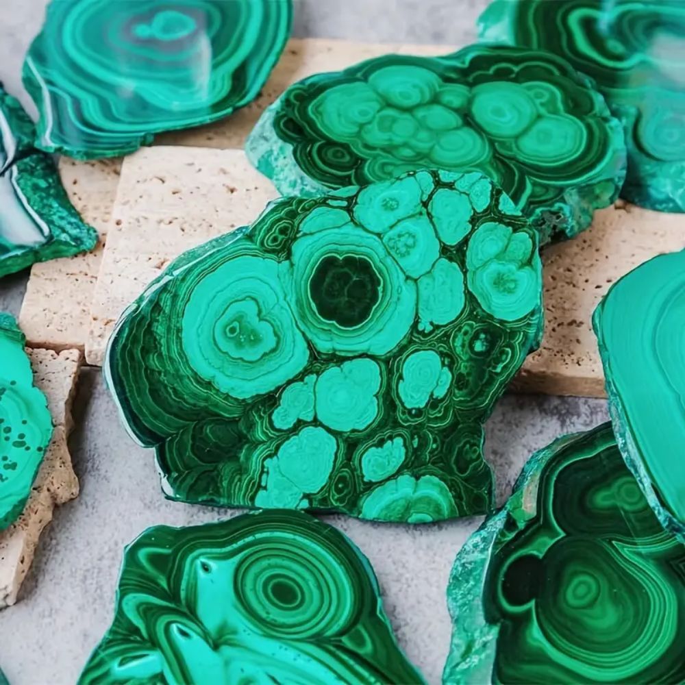 Malachite Crystal Slice | Green Striated Mineral Specimen