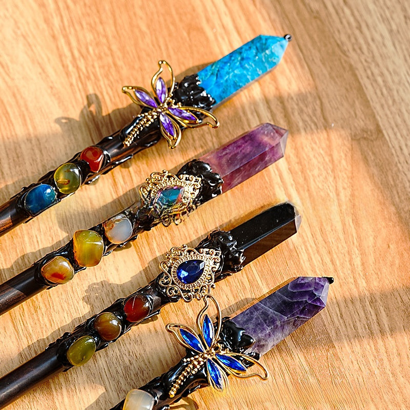 Crystal Single Pointed Hexagonal Pillar Magic Wand Halloween Fairy Wand Half