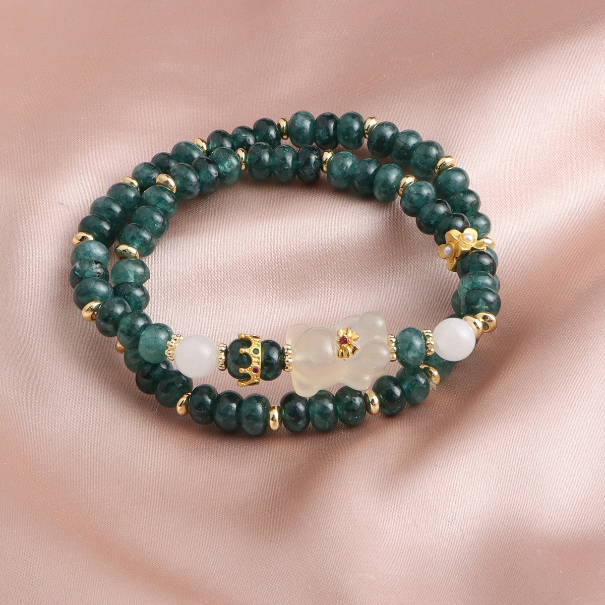 Natural Stone Abacus Bead Double-Layer Crystal Bracelet - Neo Chinese Chalcedony Jewelry