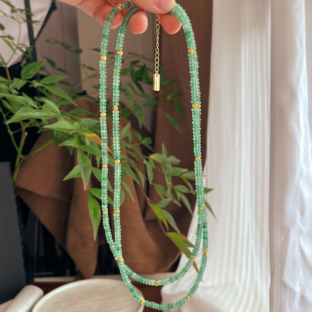 Vintage Natural Aventurine Disc Bead Long Necklace - 90cm Layered Jewelry