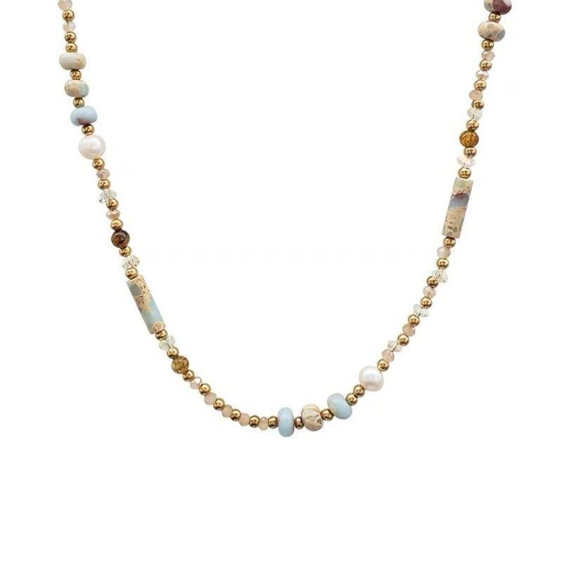 Shoushan Stone & Colored Glass Pearl Necklace