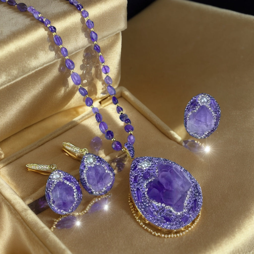 AMETHYST JEWELRY SET - 3 PIECE HANDCRAFTED LUXURY
