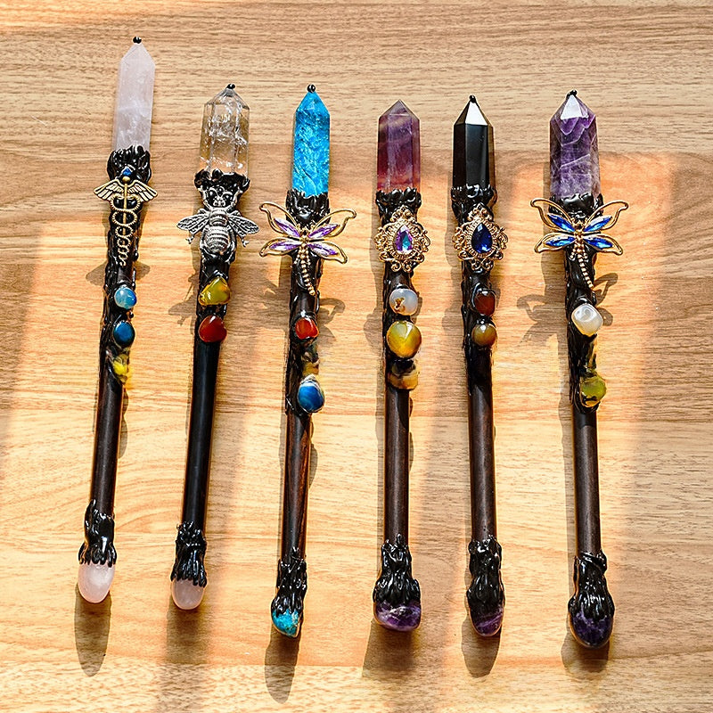 Crystal Single Pointed Hexagonal Pillar Magic Wand Halloween Fairy Wand Half