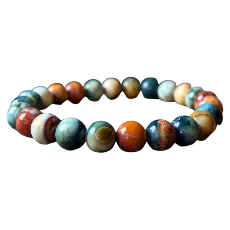 INDIAN AGATE BEAD BRACELET - 6-12MM UNISEX STRENGTH & BALANCE