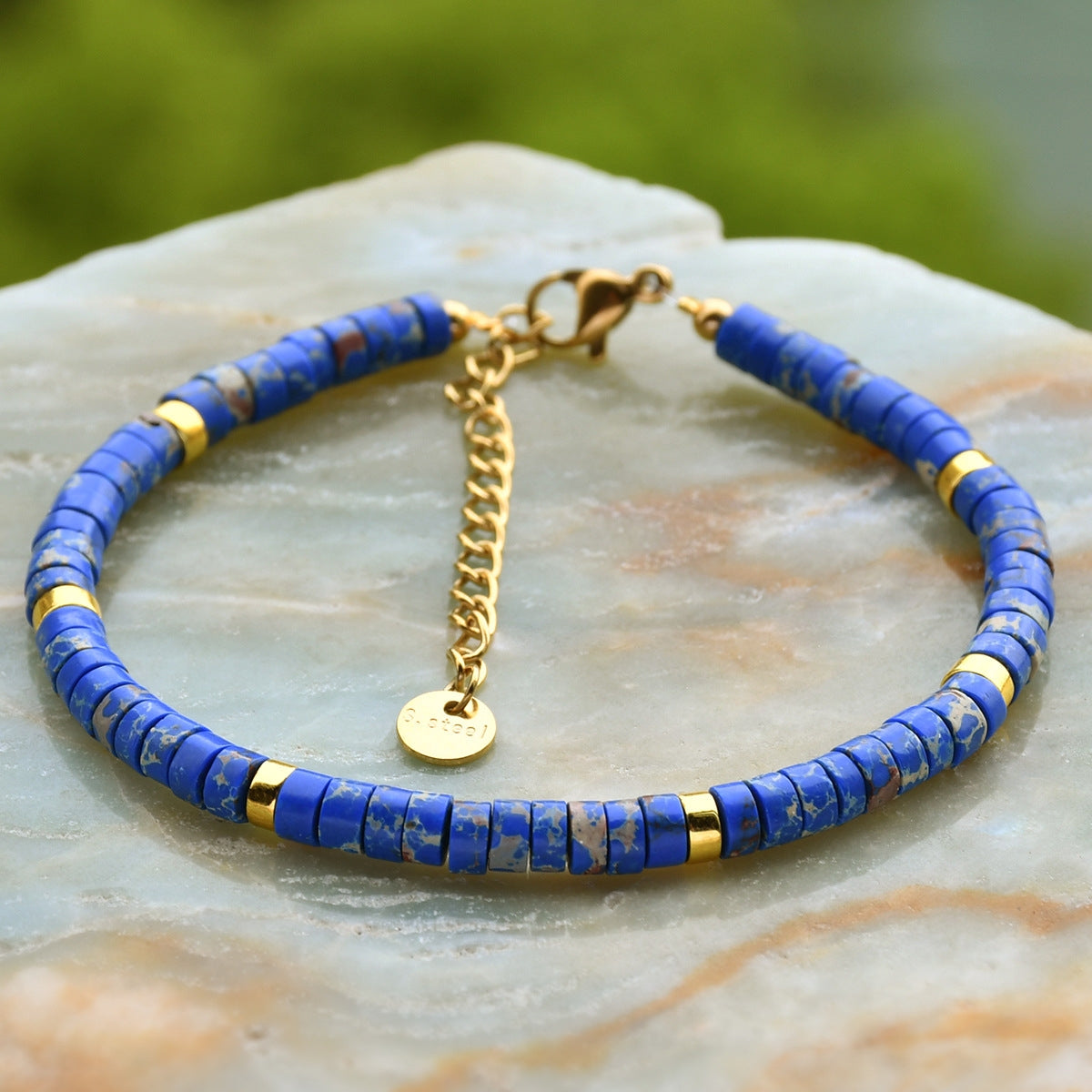 NATURAL STONE BEAD BRACELET - 16+5CM MINIMALIST ELEGANCE