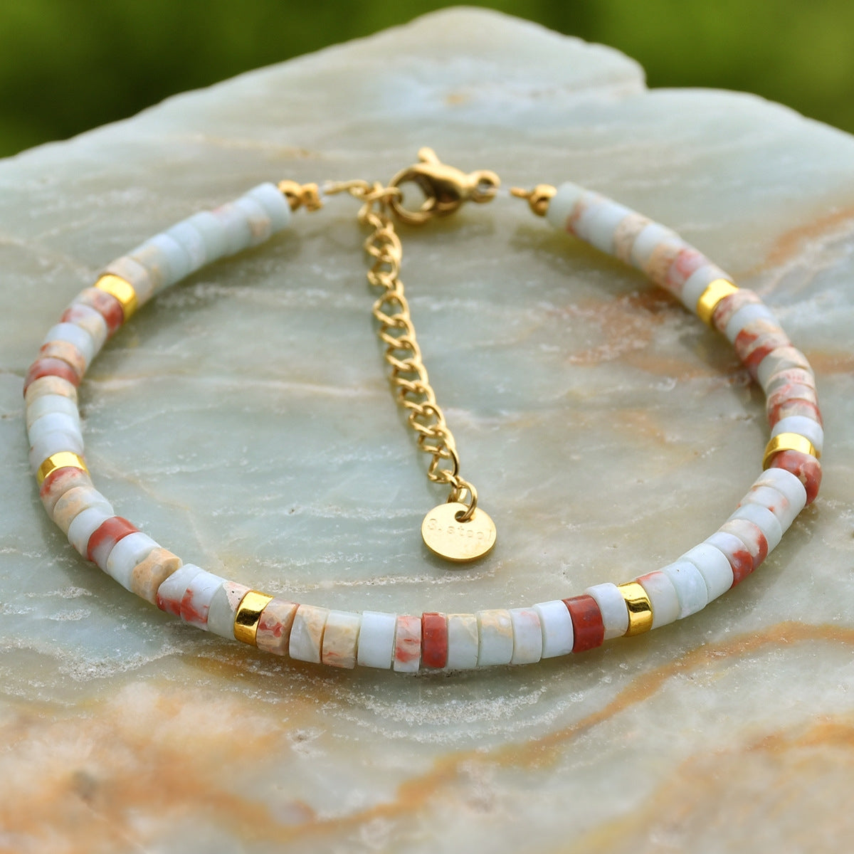 NATURAL STONE BEAD BRACELET - 16+5CM MINIMALIST ELEGANCE