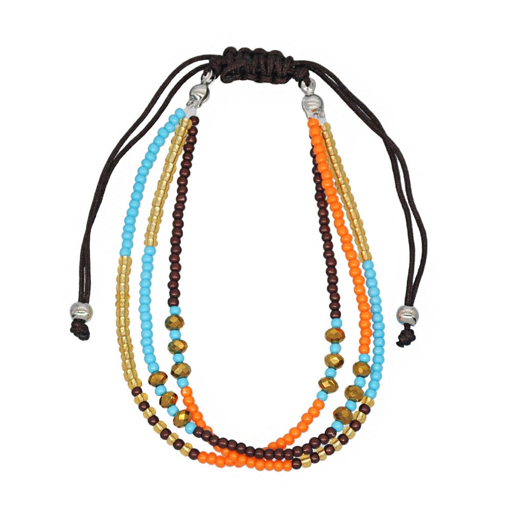 BRAIDED LEATHER & CRYSTAL BEAD BRACELET - 14-25CM RETRO ADJUSTABLE DESIGN