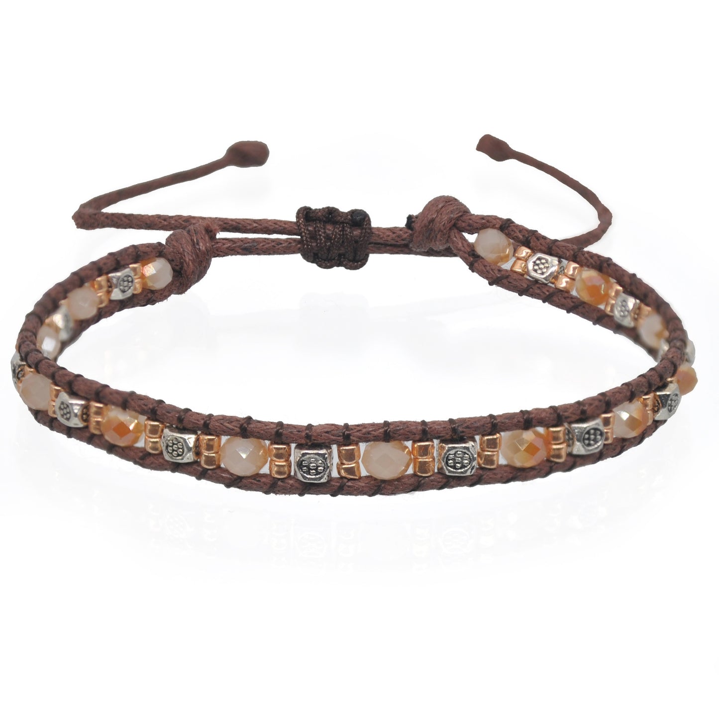BRAIDED LEATHER & CRYSTAL BEAD BRACELET - 14-25CM RETRO ADJUSTABLE DESIGN