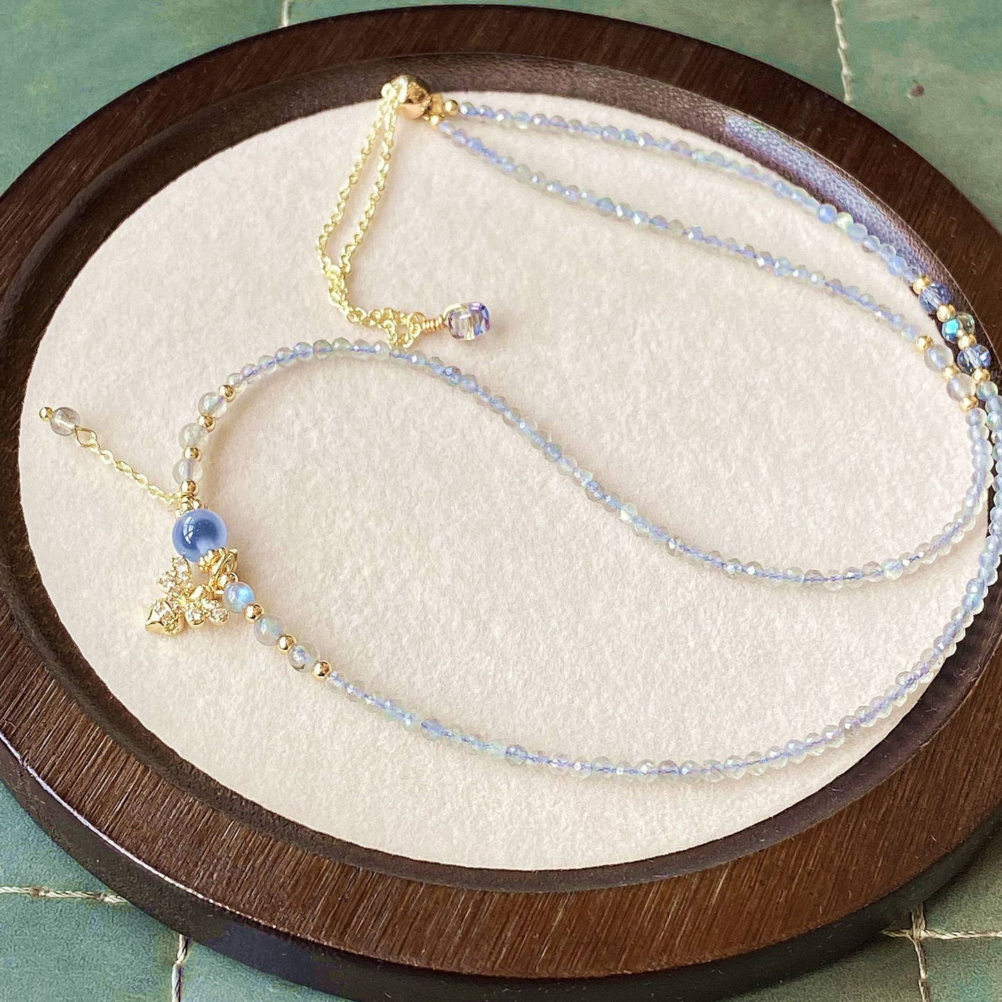 Natural Faceted Labradorite & Gray Moonstone with Blue Agate Tri-Layer Bracelet - Multi-Strand Energy Jewelry (2.5mm)