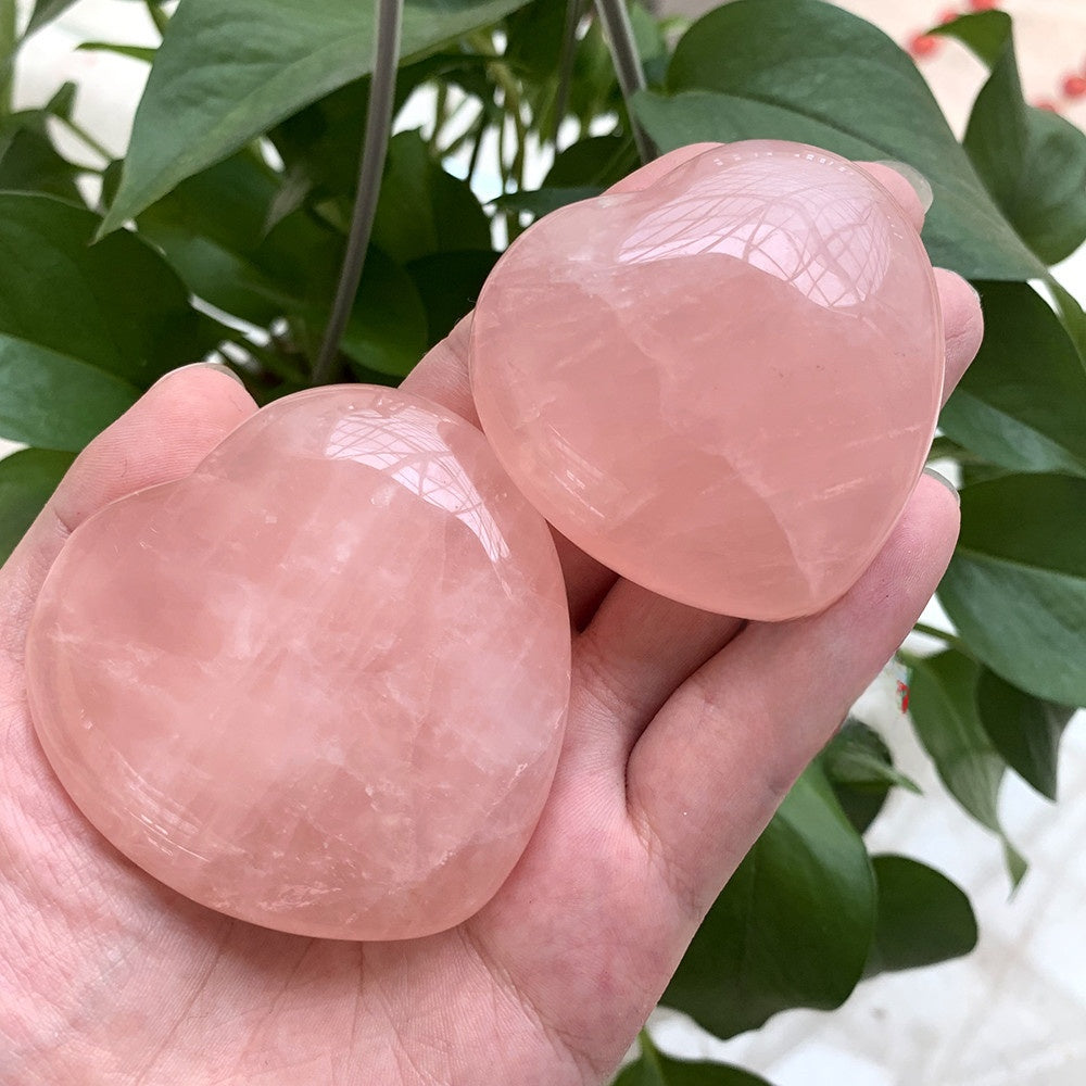 Rose Quartz Heart Palm Stone | Hand-Carved Healing Crystal