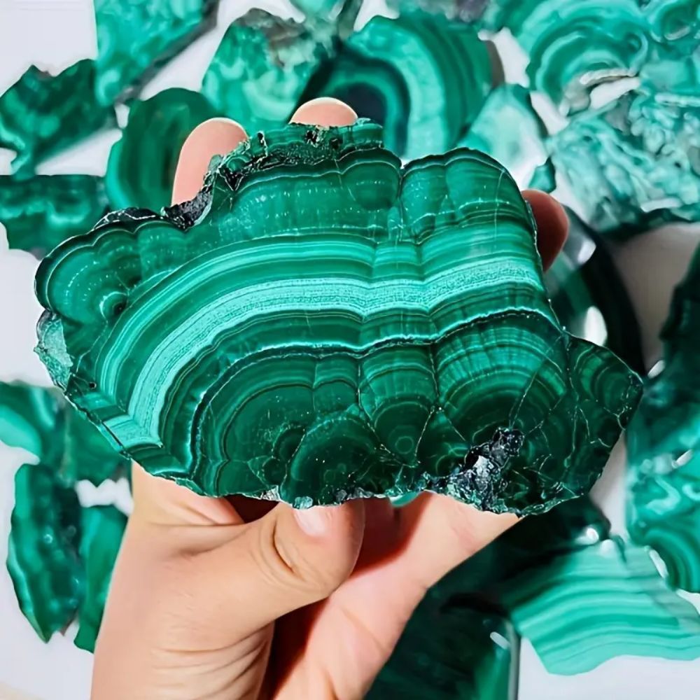 Malachite Crystal Slice | Green Striated Mineral Specimen