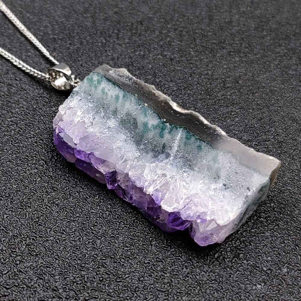 Layered spiritual necklace with wild amethyst sprout - 26x35mm statement crystal jewelry for energy work