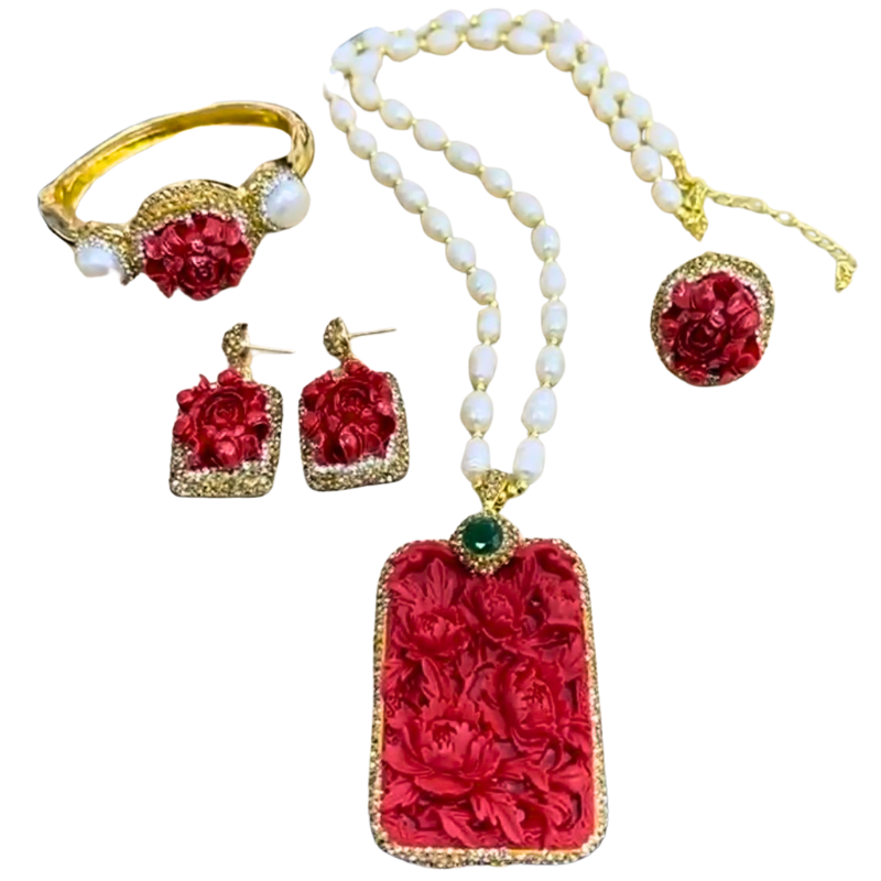 PEONY & PEARL JEWELRY SET - 4 PIECE LUXURY COLLECTION