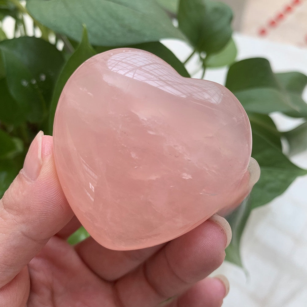 Rose Quartz Heart Palm Stone | Hand-Carved Healing Crystal