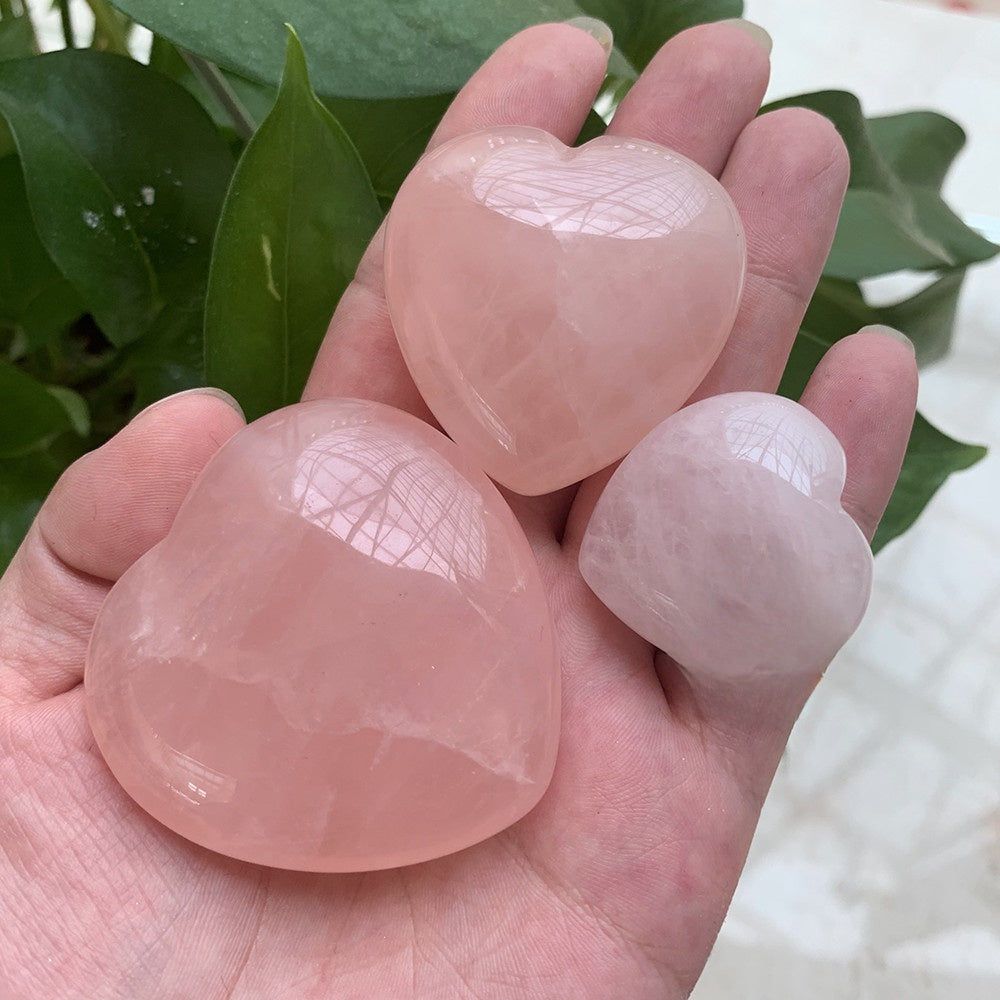 Rose Quartz Heart Palm Stone | Hand-Carved Healing Crystal