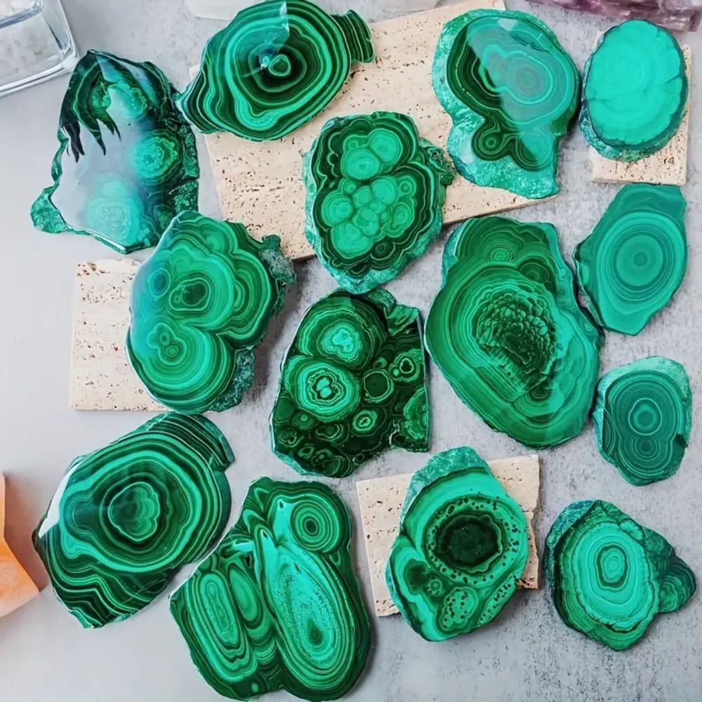 Malachite Crystal Slice | Green Striated Mineral Specimen